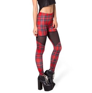 Blackmilk Spartan Plaid Leggings with Black Mesh Cutouts Size Medium